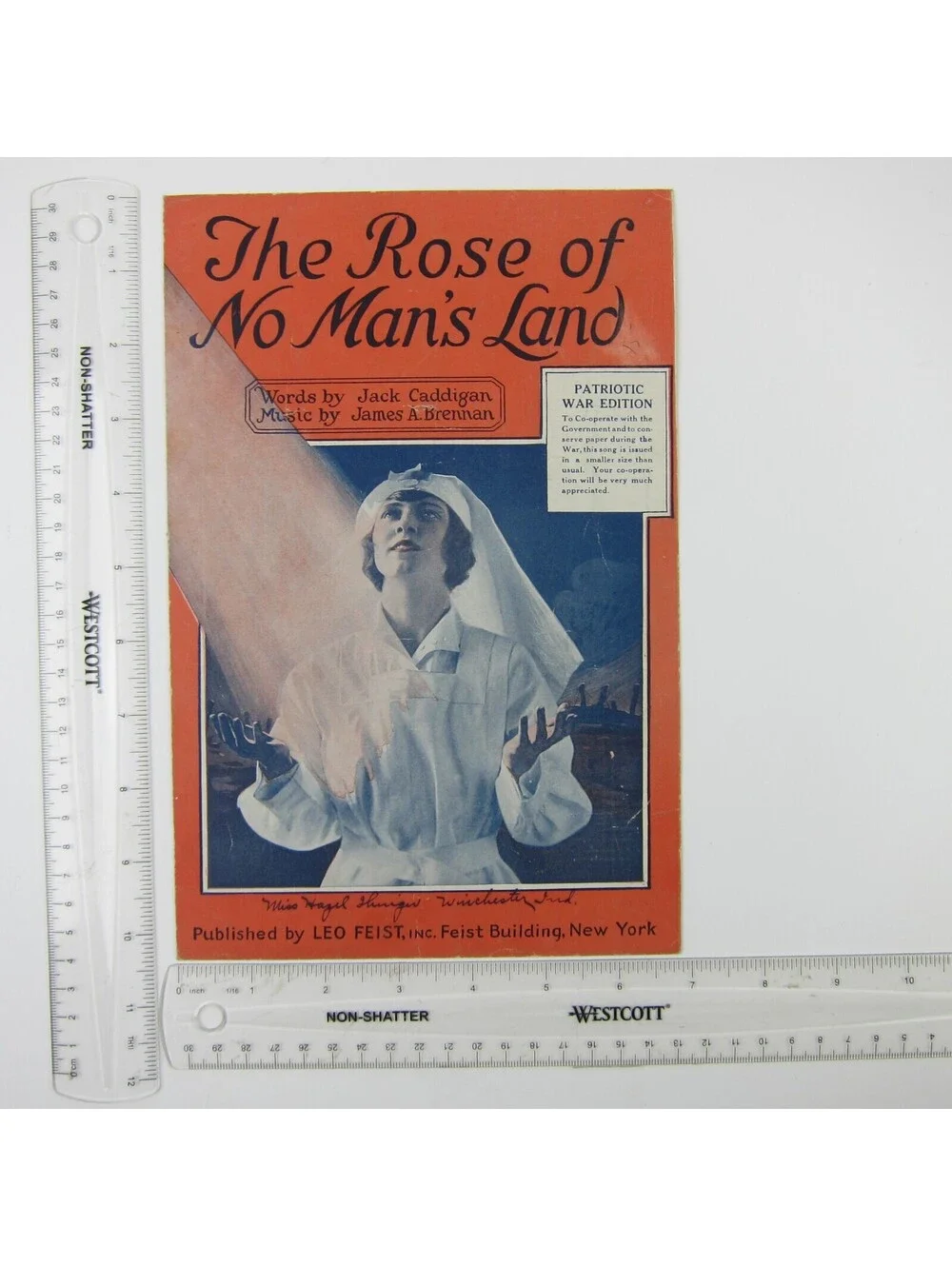 Sheet Music The Rose of No Mans Land Patriotic War Edition WWI Antique 1918
